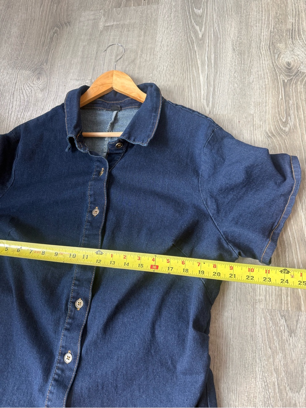 Casual Dark Blue Denim Button-Front Fitted Midi Shirt Dress Chic Minimal Western - Picture 5 of 5